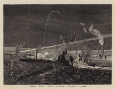 Torpedo Warfare, álharc éjjel Portsmouthban alkotó: William Lionel Wyllie